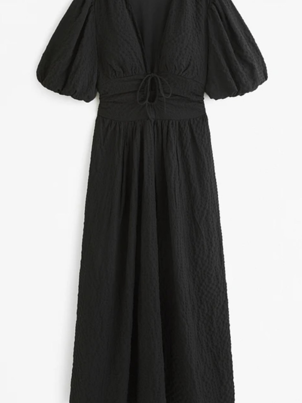 Abercrombie & Fitch Black Puff-Sleeve Maxi with Waist Tie